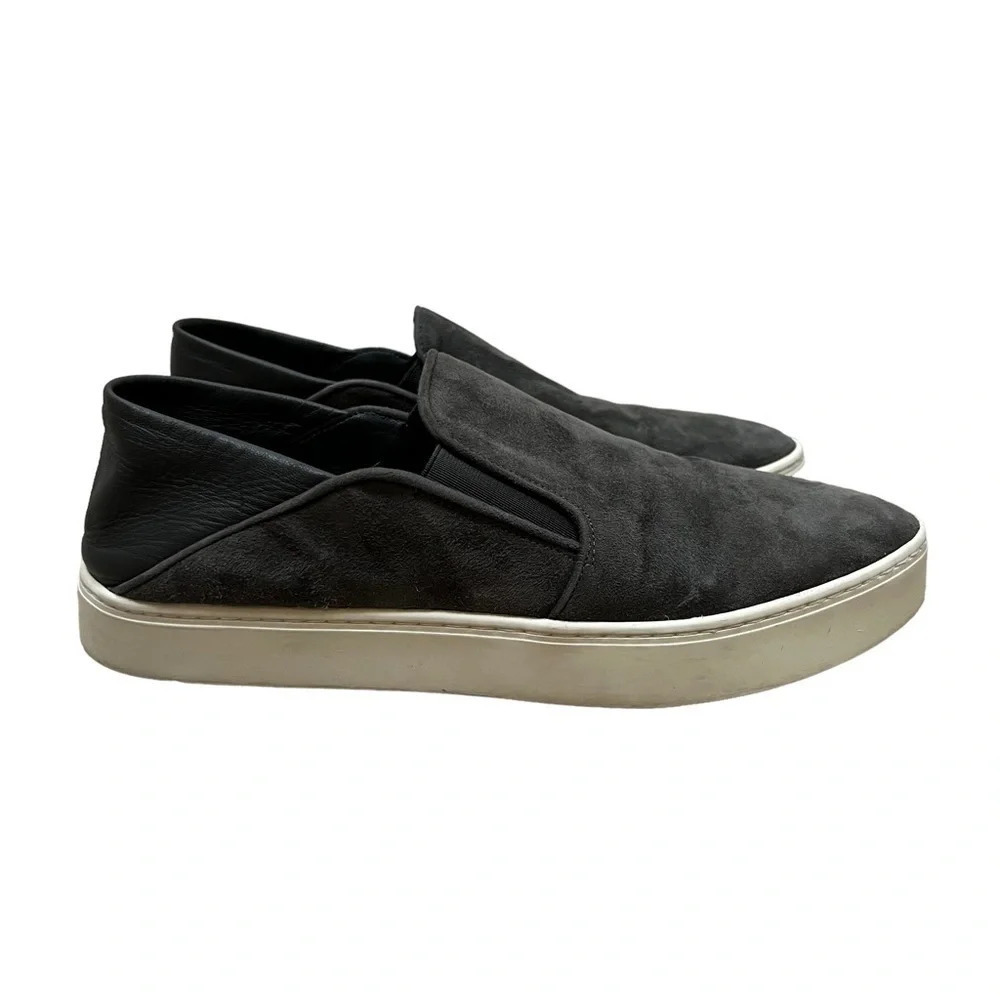 Vince Garvey Pewter Suede Sneaker Shoe Womens Size 7.5 Grey Slip On Leather